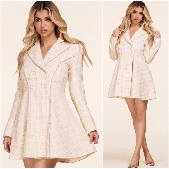 1 LEFT! Tweed Button Front Coat Dress Fancy Elegant Dress - Picture 4 of 4